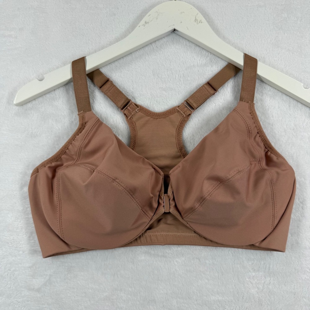 Glamorise Women 34DD Front-Close Sport Bra Cafe Tan Racerback Wirefree 1247
